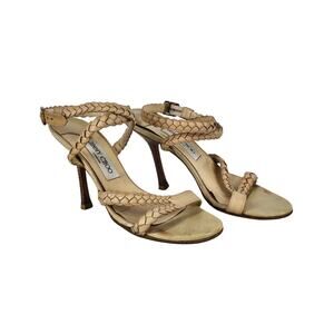 JIMMY CHOO AUTHENTIC VINTAGE WOMEN'S BEIGE STRAPPY ANKLE HEELS – SIZE 6.5 (37.5)